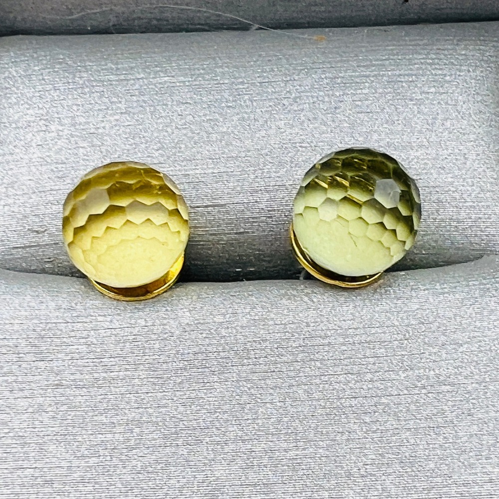 Yellow Faceted Glass Bead Earrings Pierced Stud Gold Tone Post Backs Boho Style